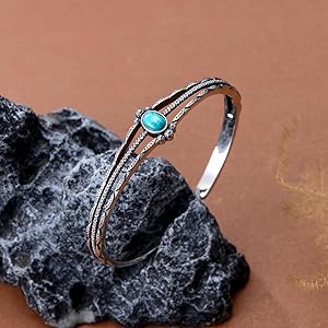 アクセサリー Indian Jewelry Silver Turquoise Bangle Indian Style Silver Plated Turquoise Carved Arabesque